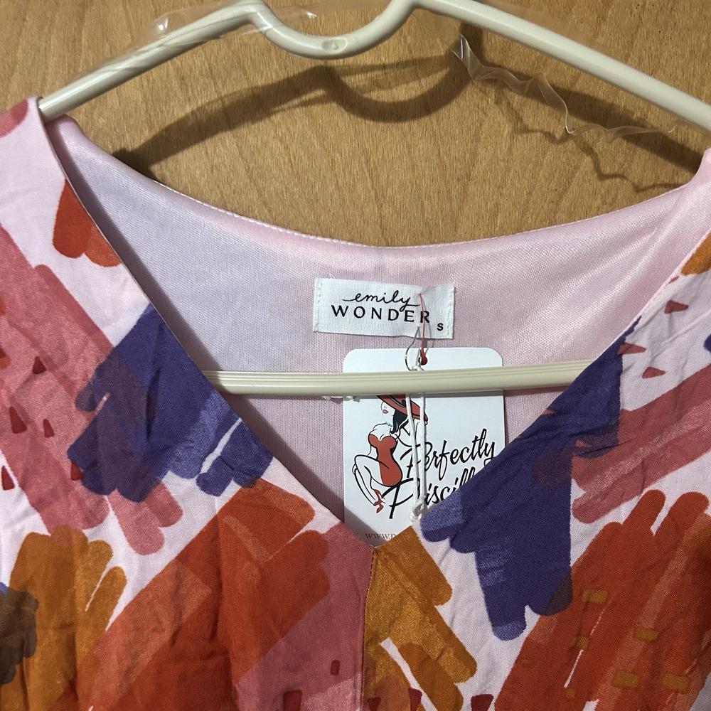 Emily Wonder The Kathleen Dress Watercolor Print Half Sleeve Women's Sz Small - Picture 2 of 6